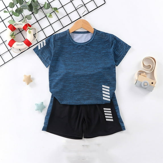 ATOGUTA Kids Clothes Boys Size 3T-11 Short Sleeve Crewneck T Shirt and Shorts Set Summer Outfits Dark Blue