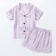 thumbnail image 1 of ATOGUTA Kids' Clothing Set 1T-8 Casual Button Down Short Sleeve Shirts And Shorts Outfits Stain Homewear Purple, 1 of 5