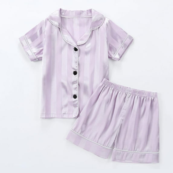 ATOGUTA Kids' Clothing Set 1T-8 Casual Button Down Short Sleeve Shirts And Shorts Outfits Stain Homewear Purple