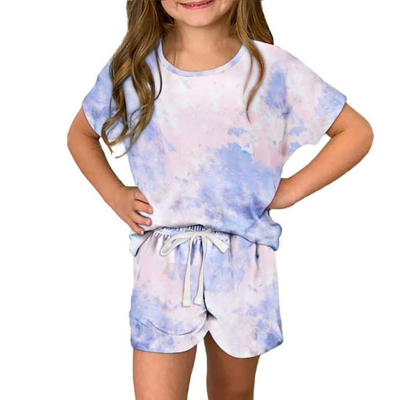 ATOGUTA Kids Clothing Sets T-Shirt Crop Top and Drawstring Shorts Summer Tie-Dye Outfits Sizes 3T-14