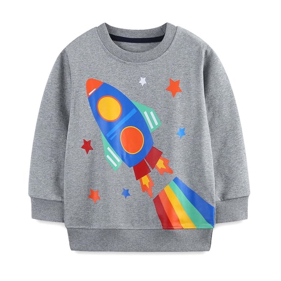 ATOGUTA Kids Crewneck Sweatshirt Boys Patterned Long Sleeve Pullover Crewneck Tops Shirts Gray, Size 2T-7