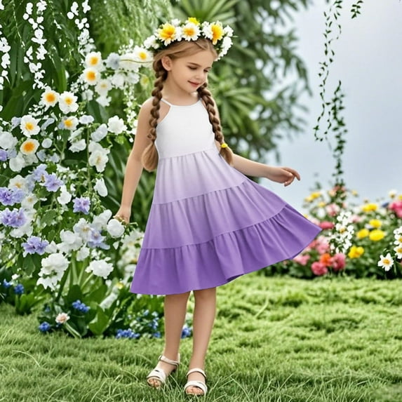 ATOGUTA Kids Dress Clothes for Play Sleeveless Summer Cami Dress Kids Casual Crewneck Loose Beach Dresses Size 4T-14, Purple