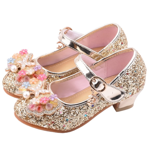 ATOGUTA Kids Dress Shoes Girls Low Heel Princess Flats Wedding Party Glitter Shoes for Kids Toddler