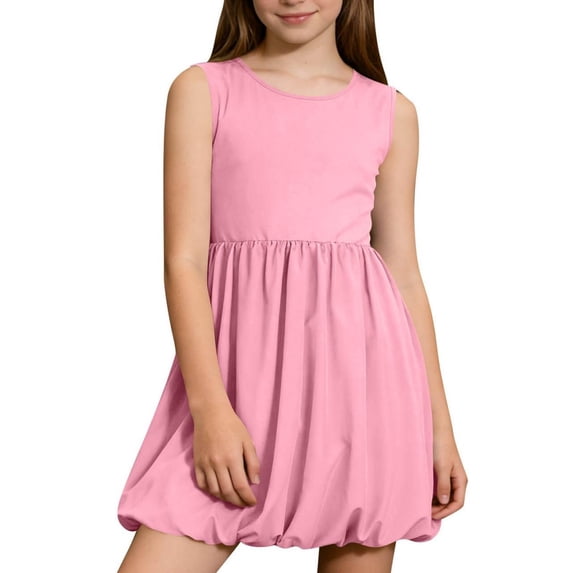 ATOGUTA Kids Dress Summer Boho Sleeveless A-Line Casual Beach Sundress Size 4T-14. Pink