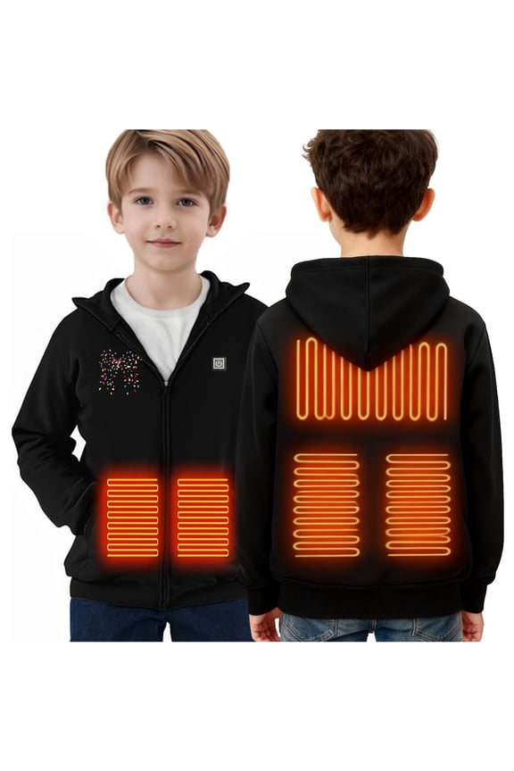 Kids Electric Heated Hoodies Zip Up Electric Heating Sweatshirt Fleece Lined Winter Thermal Heated Jackets with No Battery Size 4T-13 Black