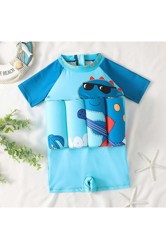 Kids Float Swimsuit Buoyancy Sticks for Baby Boys Girls One Piece Floating Swim Training Aid Swimwear Blue, Size 6M-4T