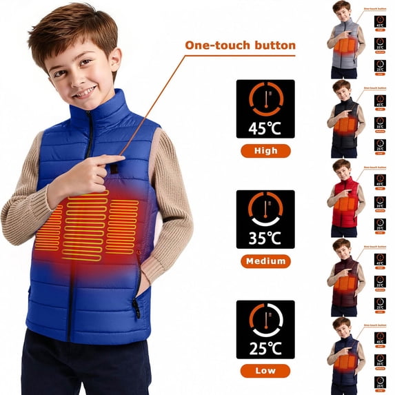 ATOGUTA Kids Heated Vest Lightweight Electric Heating Puffer Vest(No Power Bank Included) Size 11-16, Light Blue