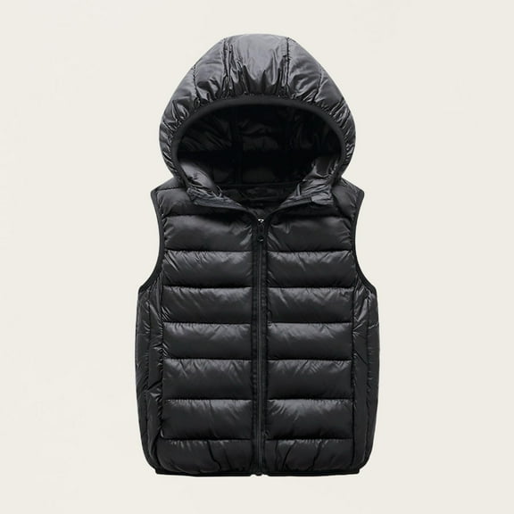ATOGUTA Kids Hooded Puffer Vest for Boys Girls Lightweight Sleeveless Jackets Hooded Winter Fall Vests Quilted Coat Size 3T-14, Black