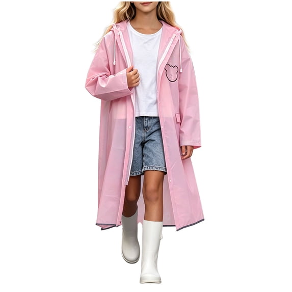 ATOGUTA Kids Hooded Raincoat Lightweight Raincoat Waterproof with Hood Protective Poncho Jacket Pockets Pink