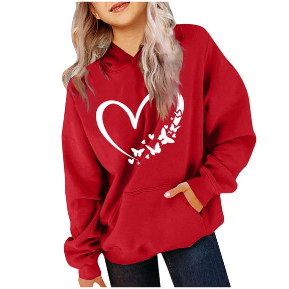 ATOGUTA Kids Hoodies Unisex Valentine's Day Shirts Funny Love Heart Kids Pollover Tops Red, Size 3T-14