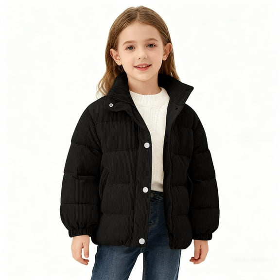 ATOGUTA Kids Jackets Girls Quilted Puffer Jacket Warm Hooded Parka Snow Coats Size 1T-7 Black