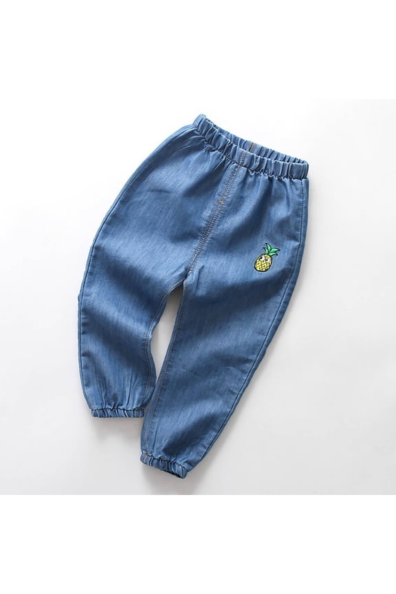 Kids Jeans Cotton Pull-On Soft Denim Pants Elastic Waist Casual Wear School Pants Dark Blue, Size 2T-7