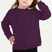 ATOGUTA Kids Long Sleeve Button Down Crew Neck Classic Sweater Knit Cardigan for Boys Girls Purple, Size 7-8