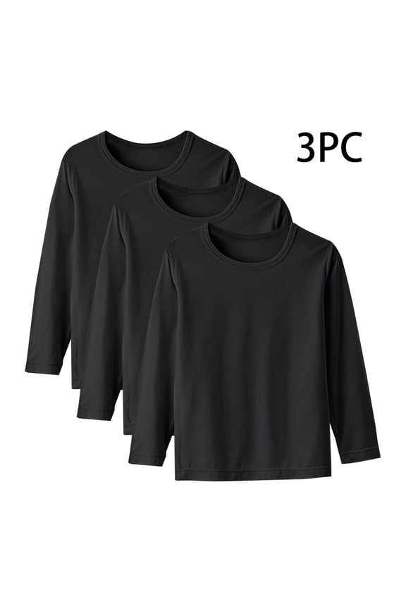 Kids Long Sleeve T Shirts Crewneck T-Shirts Boys Girls Basic Soft Everyday Soft Tees Top, Pack of 3 Black, 1T-15