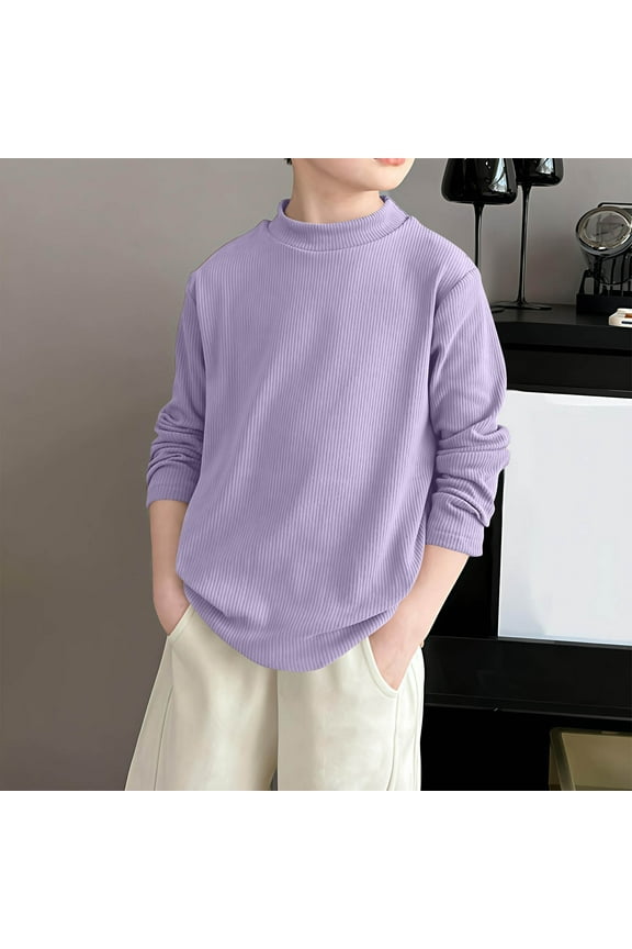 Kids Long Sleeve Thermal Shirts for Boys Girls Crewneck T Shirts Casual Tops Tees Fleece Basic Tee Clothes Purple, 4T-16