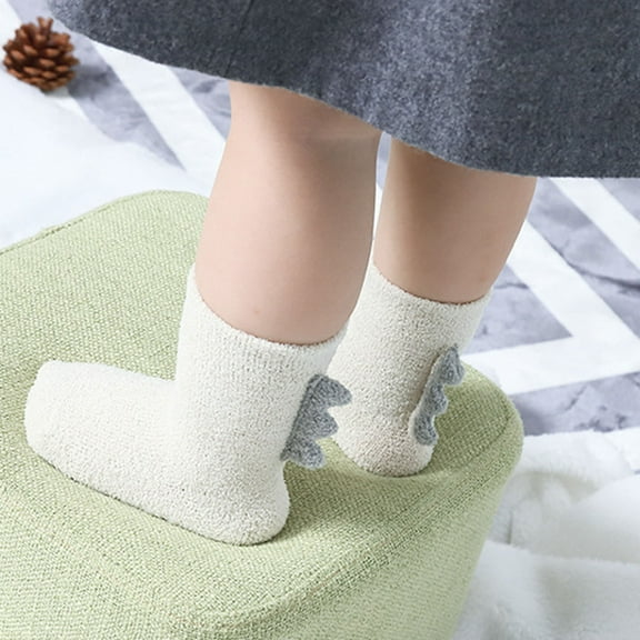 ATOGUTA Kids Non Slip Socks Fleece Thickened Dinosaur Crew Socks for Baby Infant Toddler Kids Boys Girls, Sizes 0-5T