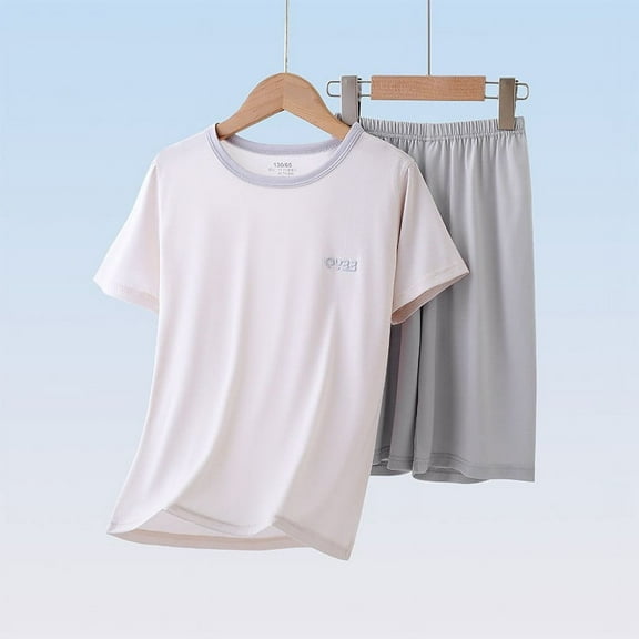 ATOGUTA Kids Pajamas Set 2Pcs Summer Sleepwear Soft T Shirt Top Pants Pajama Outfits Gray, Size 3-16 Years