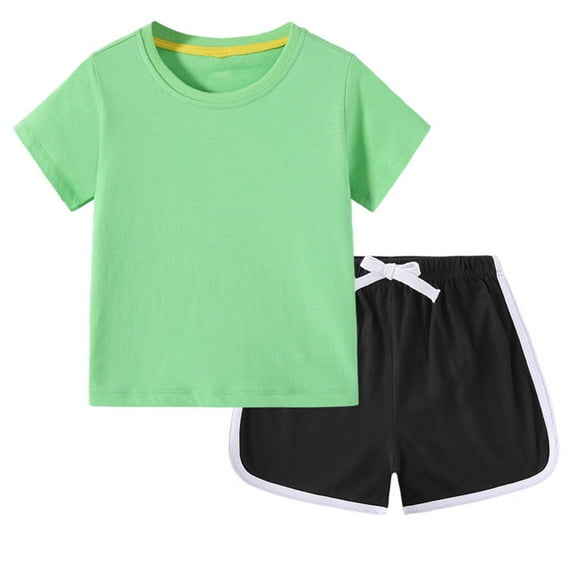 ATOGUTA Kids Outfits Set Size 1T-11 Active Shorts Set 2 Piece Short Sleeve T-Shirt and Sweat Shorts Green