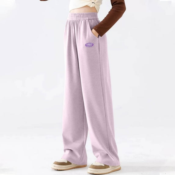 ATOGUTA Kids Pants Girls Casual High Waist Wide Leg Pants Kids Purple, Size 3T-14