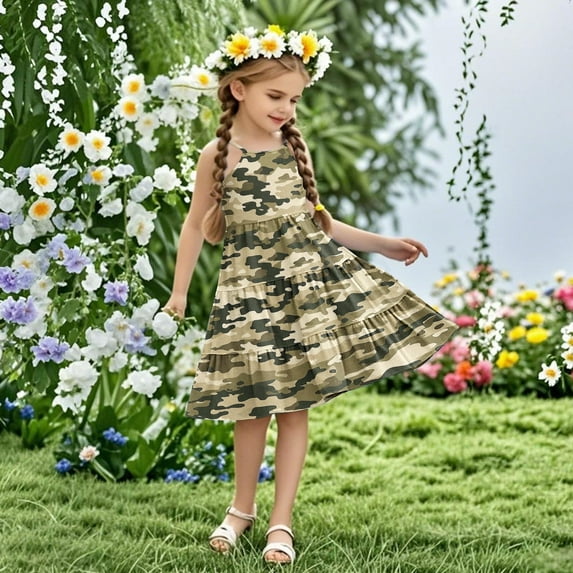 ATOGUTA Kids Pencil Dress Sleeveless Summer Cami Dress Kids Casual Crewneck Loose Beach Dresses Size 4T-14, Army Green