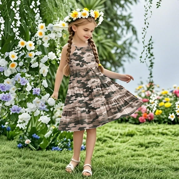 ATOGUTA Kids Pencil Dress Sleeveless Summer Cami Dress Kids Casual Crewneck Loose Beach Dresses Size 4T-14, Brown