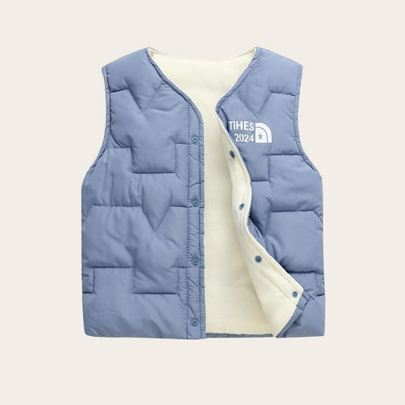 ATOGUTA Kids Puffer Fleece Vest for Boys Girls Button Lightweight Sleeveless Jackets Hooded Winter Fall Vests Quilted Coat Size 2T-15, Blue