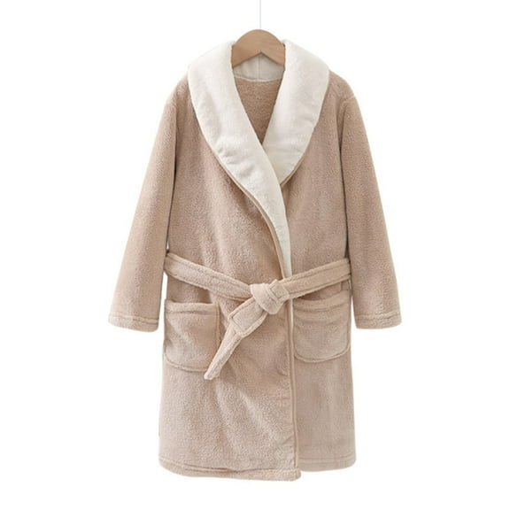 ATOGUTA Kids Robes for Boys Girls Shawl Collar Robe Fleece Robes Soft Flannel Robe for Kids Warm Fuzzy Bathrobe Coffee, Size 3T-10