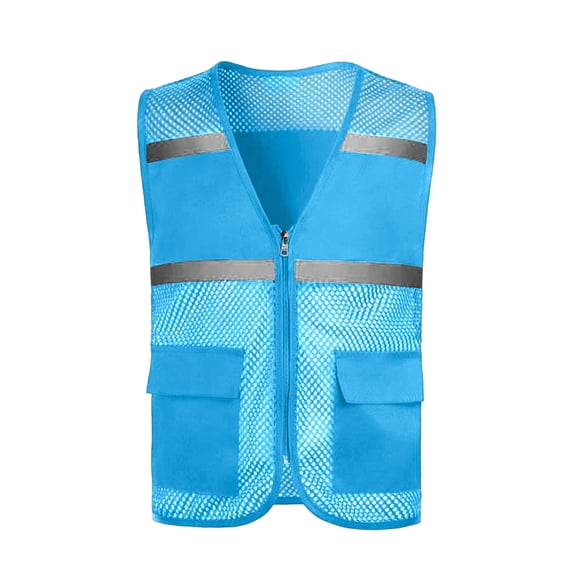 ATOGUTA Kids Safety Reflective Vest High Visibility Neon Construction Traffic Vest for Cycling Running Skiing Size 8-19, Light Blue