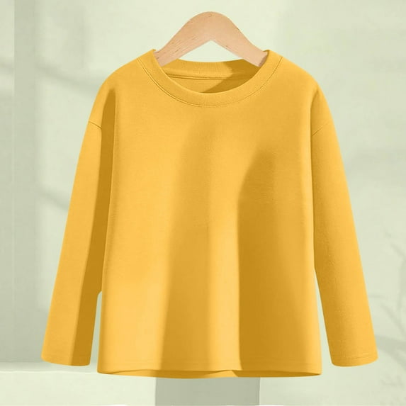 ATOGUTA Kids Shirts Boys Long Sleeve T Shirts Kids Fall Tops Crewneck Basic Tees Size 2T-13, Yellow