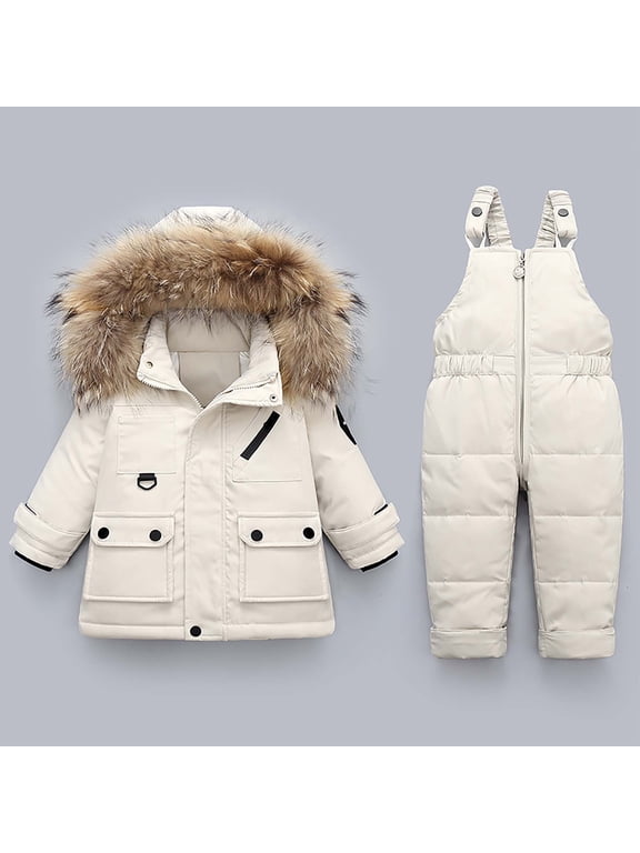 Kids' Ski Set 2 Piece Unisex Boys' and Girls' Windproof Snow Pants with Hooded Jacket Size 1T-5T, Beige