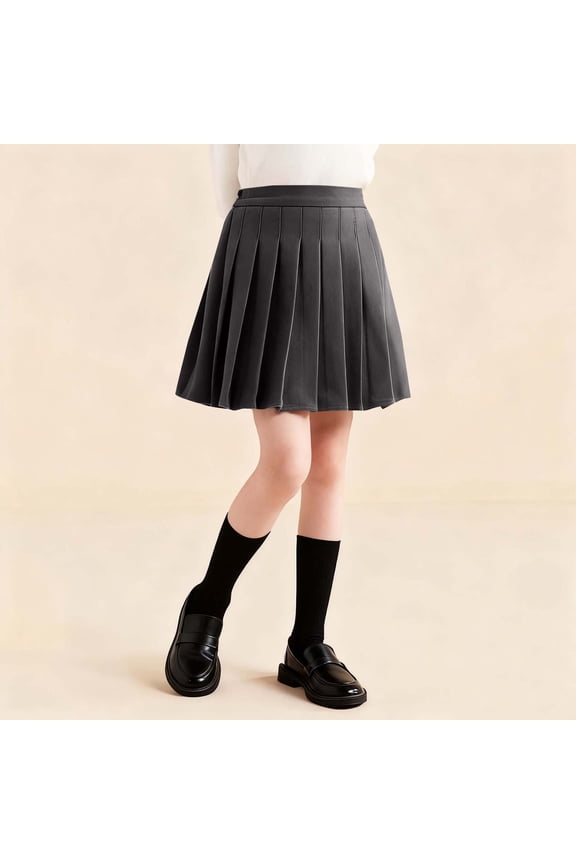 Kids Skirts Girls Casual Mini Flare Pleated Stretch Waist Skater Dance Party School Uniform Skirts Size 3T-15, Gray