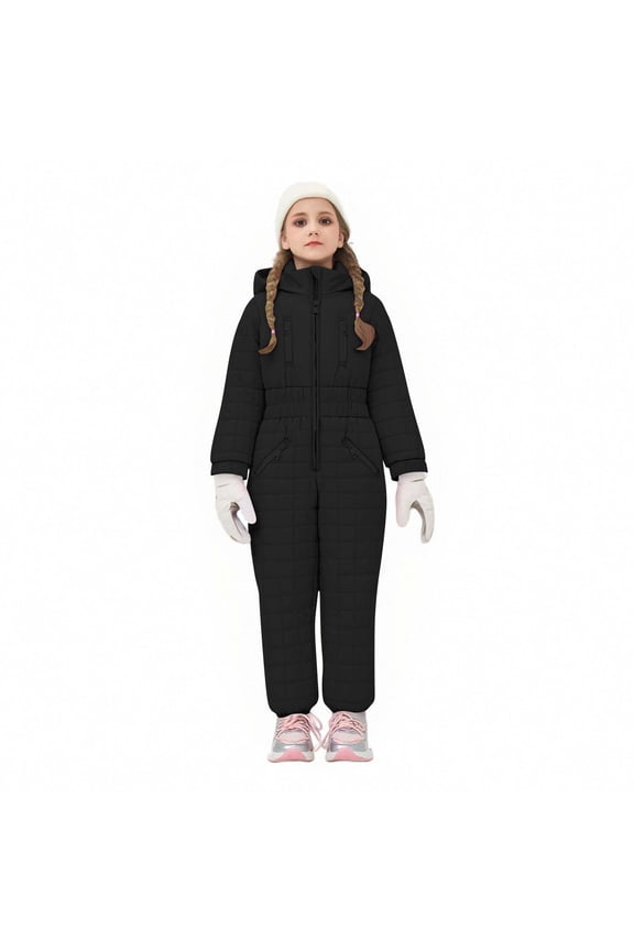 Kids Snow Suit Boys Girls Lightweight Insulated Ski Suit Windproof Hooded Snowsuit Size 5T-16, Black
