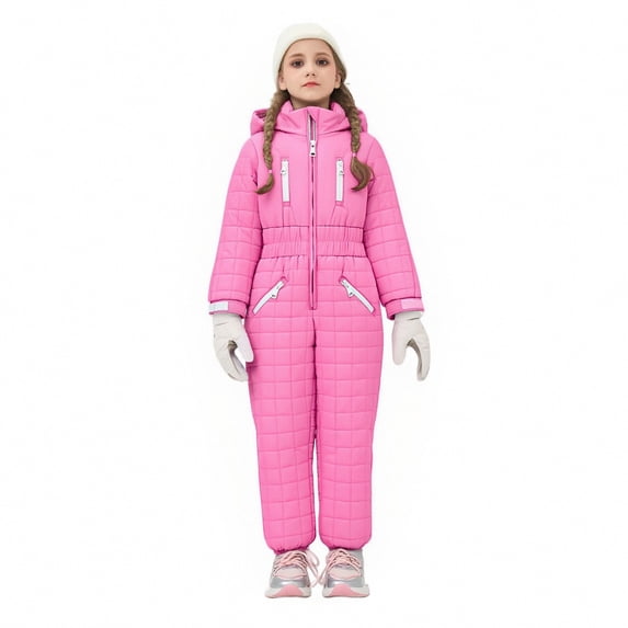 ATOGUTA Kids Snow Suit Boys Girls Lightweight Insulated Ski Suit Windproof Hooded Snowsuit Size 5T-16, Pink