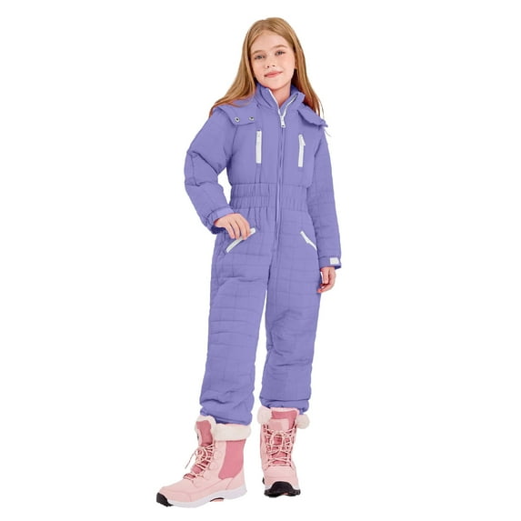 ATOGUTA Kids Snow Suit Boys Girls Lightweight Insulated Ski Suit Windproof Hooded Snowsuit Size 5T-16, Purple