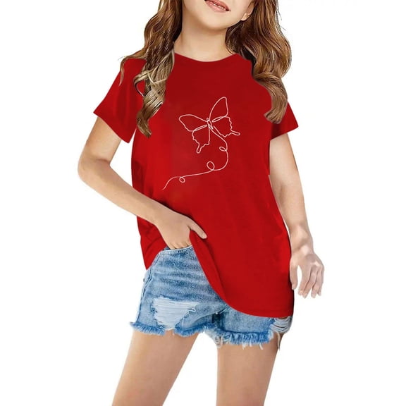 ATOGUTA Kids Summer Short Sleeve T Shirt for Boys Girls Short Sleeve Graphic Tees Casual Summer Tops Shirts Red, Sizes 3T-12