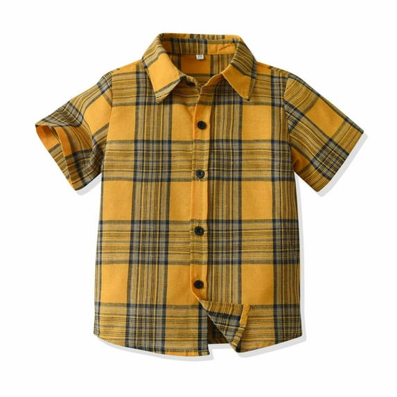 ATOGUTA Kids T Shirts for Boys Yellow Casual Button Down Shirts Vacation Short Sleeve Collared Tops 3-9