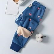 ATOGUTA Kids Thermal Leggings Winter Warm Fleece Lined Leggings Printed Thick Warm Pants Blue, Size 1T-13