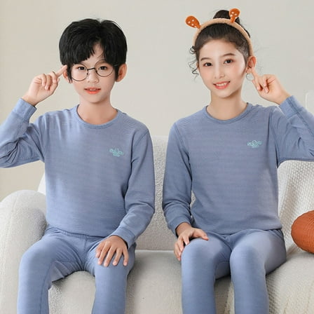 ATOGUTA Kids Thermal Underwear Set Long Thermal Underwear Fleece Lined Base Layer Set for Boys Girls Size 2T-18, Blue
