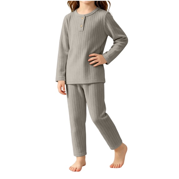 ATOGUTA Kids Thermal Underwear Set Size 0-9 Long Sleeves Shirts and Long Pants Casual 2 Piece Fall Winter Clothing Set Gray