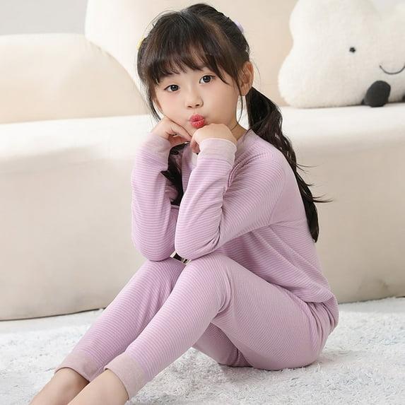 ATOGUTA Kids Thermal Underwear Set Soft Boys Winter Long Underwear Girls Base Layer Top Bottom Size 2T-18, Purple