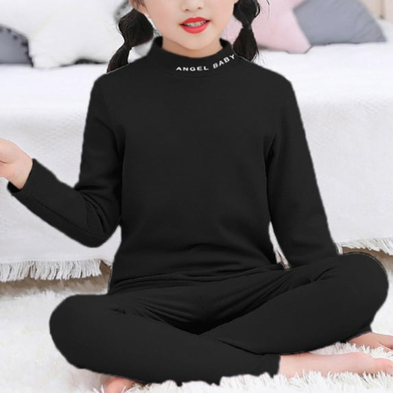 ATOGUTA Kids Thermal Underwear Soft Boys Winter Long Underwear Girls Base Layer Top Bottom Size 2T-14, Black