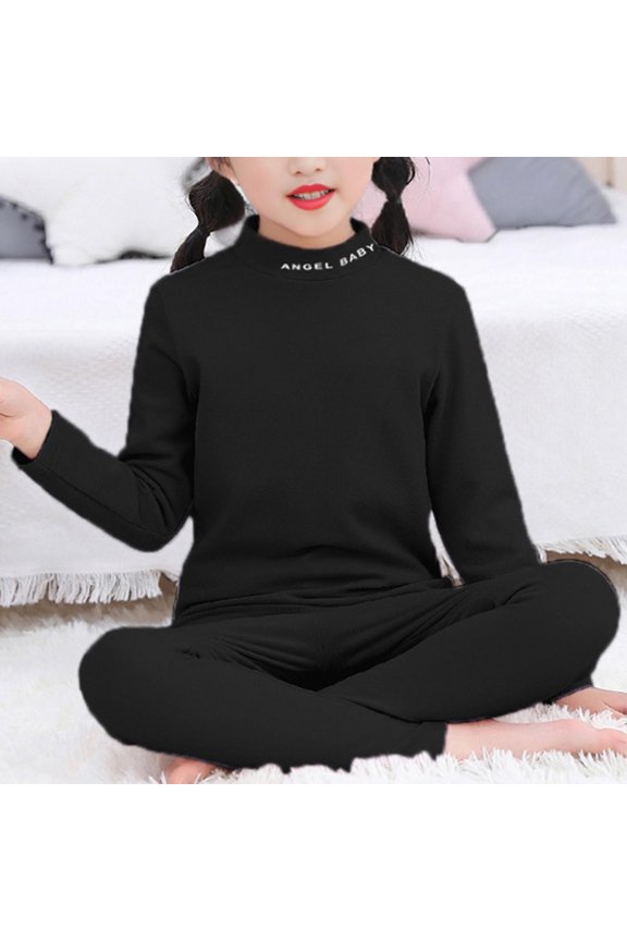 Kids Thermal Underwear Soft Boys Winter Long Underwear Girls Base Layer Top Bottom Size 2T-14, Black