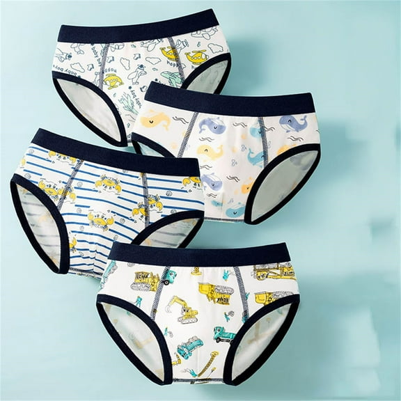 ATOGUTA Kids Underwear Boys 4 Pcs Soft Cotton Underwear Cute Pattern Briefs Underwear Breathable Kids Underwear Boys, Size 3T-8