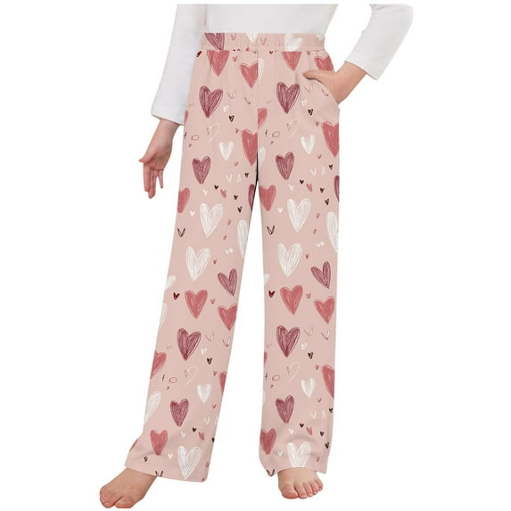 ATOGUTA Kids Valentine's Day Sleep Bottoms Lounge Pajama Pants for Boys Girls Size 4-14