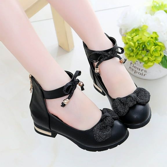 ATOGUTA Kids Wedding Shoes Black Ballet Shoes Flower Girls Mary Jane Flats Dress Shoes Party Wedding