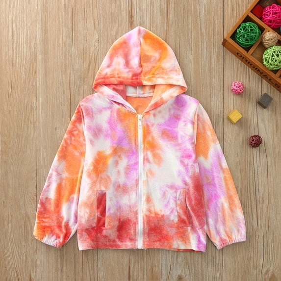 ATOGUTA Kids Winter Coats Boys Girls Tie-Dye Jacket Zipper Hooded Windproof Coat Clothes Orange, Size 1T-6