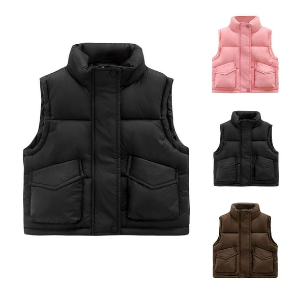ATOGUTA Kids Winter Down Vest Puffer Vest Button Up Windproof Padded Vest Jacket with Pockets Black, Size 8-15