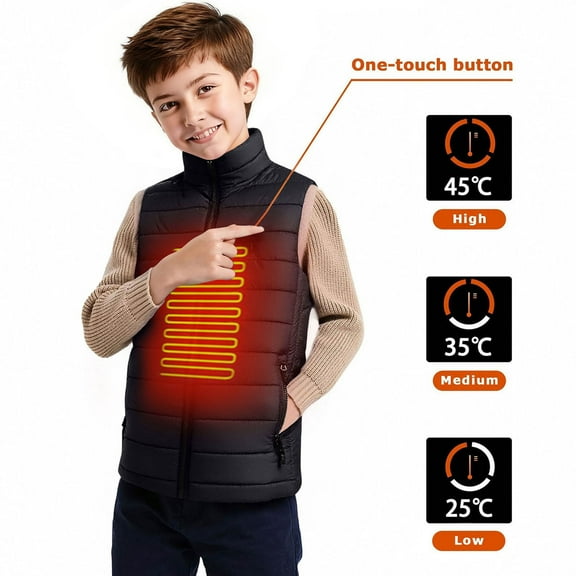 ATOGUTA Kids Winter Heated Vest Lightweight Electric Heating Puffer Vest（No Power Bank Included） Size 11-16, Black