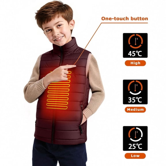 ATOGUTA Kids Winter Heated Vest Lightweight Electric Heating Puffer Vest（No Power Bank Included） Size 11-16, Wine