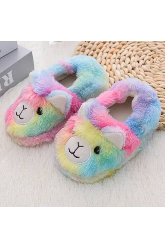Kids Winter Slippers Tie Dye Warm Soft Non Slip House Slippers for Boys Girls Indoor Multicolor